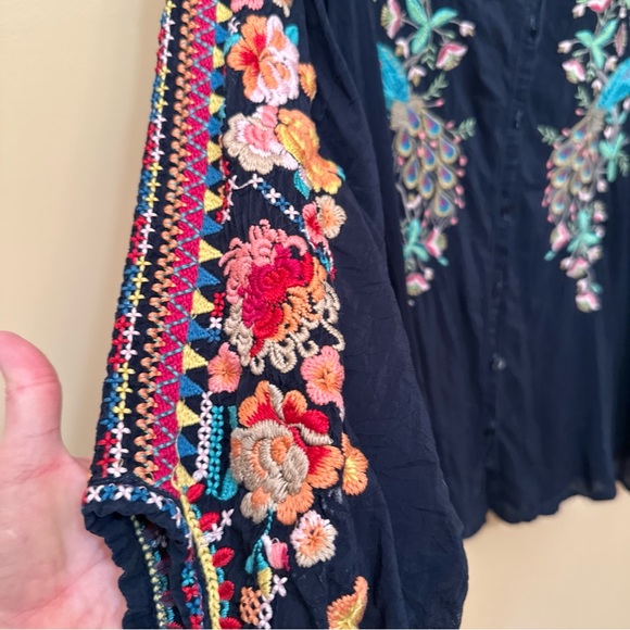 Johnny Was navy Blouse with Colorful Embroidery - Picture 7 of 11